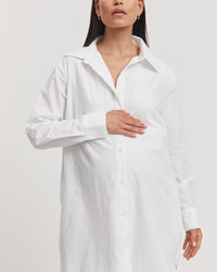 Cotton Poplin Maternity Shirtdress (White) 7