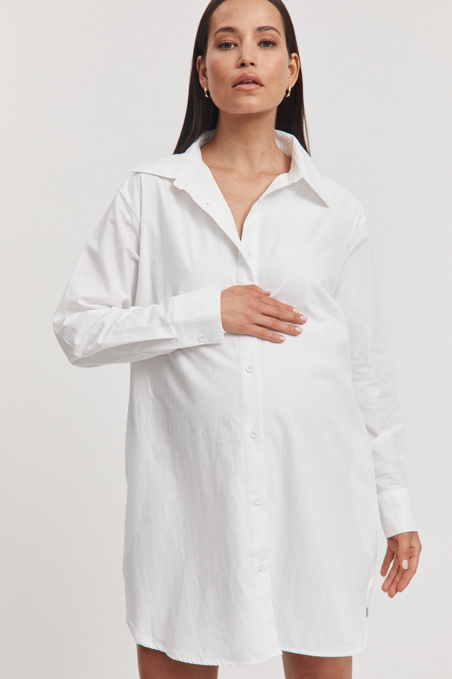 Cotton Poplin Maternity Shirtdress (White) 7