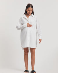 Cotton Poplin Maternity Shirtdress (White) 8