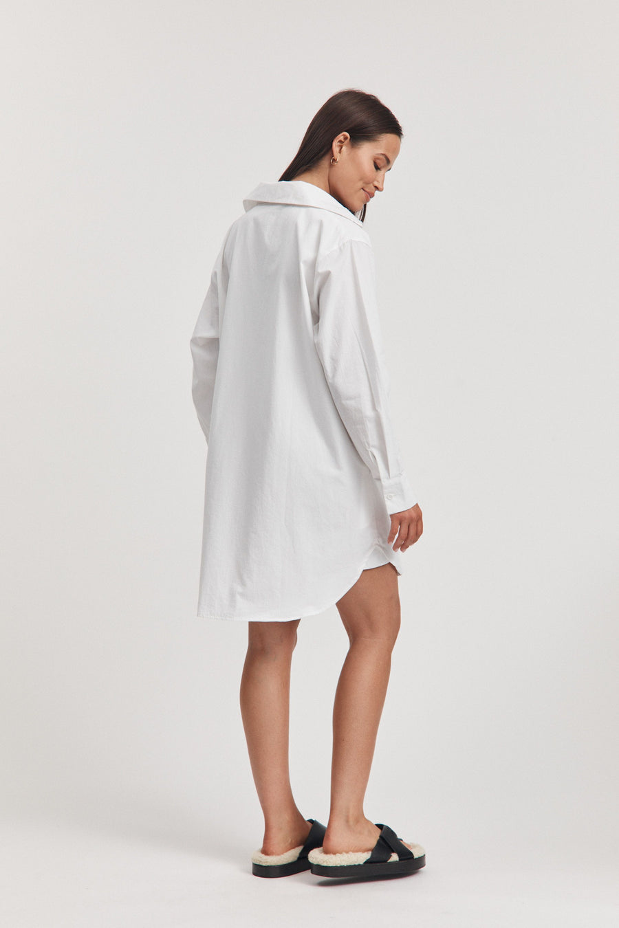 Cotton Poplin Maternity Shirtdress (White) 9