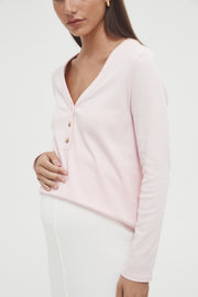 Maternity Ribbed Henley Long Sleeve Top (Pink) 2