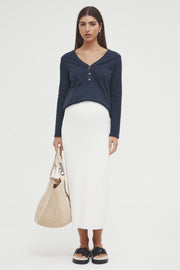 Maternity Ribbed Henley Long Sleeve Top (Navy) 1