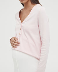 Maternity Ribbed Henley Long Sleeve Top (Pink) 2