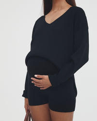 Overbump Stretchy Rib Maternity Shorts (Black) 4