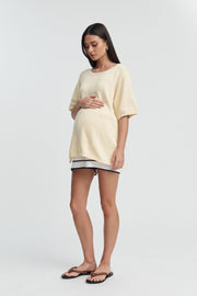 Designer Maternity Cotton Knit Tee (Light Lemon) 1