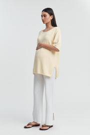 Designer Maternity Cotton Knit Tee (Light Lemon) 3
