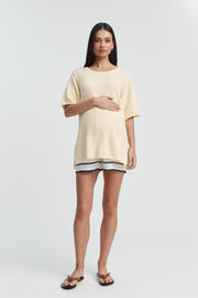 Designer Maternity Cotton Knit Tee (Light Lemon) 4