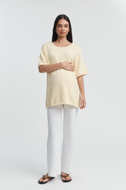Designer Maternity Cotton Knit Tee (Light Lemon) 5