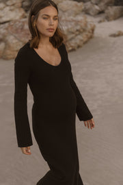 Designer Maternity Maxi Dress (Black) 4