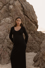 Designer Maternity Maxi Dress (Black) 6