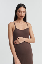 Designer Maternity Ribbed Maxi Dress (Chocolate) 2