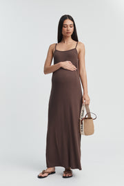 Designer Maternity Ribbed Maxi Dress (Chocolate) 3