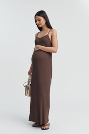 Designer Maternity Ribbed Maxi Dress (Chocolate) 4