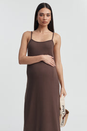 Designer Maternity Ribbed Maxi Dress (Chocolate) 5