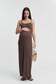 Designer Maternity Ribbed Maxi Dress (Chocolate) 6