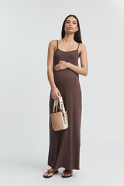 Designer Maternity Ribbed Maxi Dress (Chocolate) 7