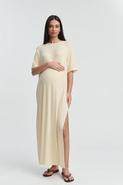 Designer Maternity T-Shirt Maxi Dress (Lemon) 2