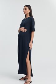 Designer Maternity T-Shirt Maxi Dress (Navy) 1