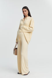 Designer Maternity Wool Button Down Collar Top (Lemon) 3