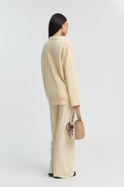 Designer Maternity Wool Button Down Collar Top (Lemon) 4