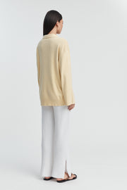 Designer Maternity Wool Button Down Collar Top (Lemon) 7