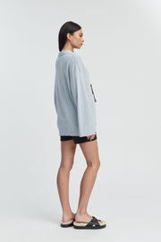 Designer Maternity Wool Button Down Collar Top (Mineral Blue) 10