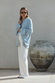 Designer Maternity Wool Button Down Collar Top (Mineral Blue) 12