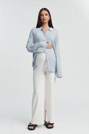 Designer Maternity Wool Button Down Collar Top (Mineral Blue) 3