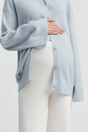 Designer Maternity Wool Button Down Collar Top (Mineral Blue) 5