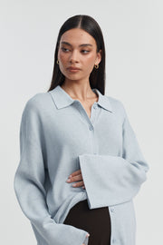 Designer Maternity Wool Button Down Collar Top (Mineral Blue) 9
