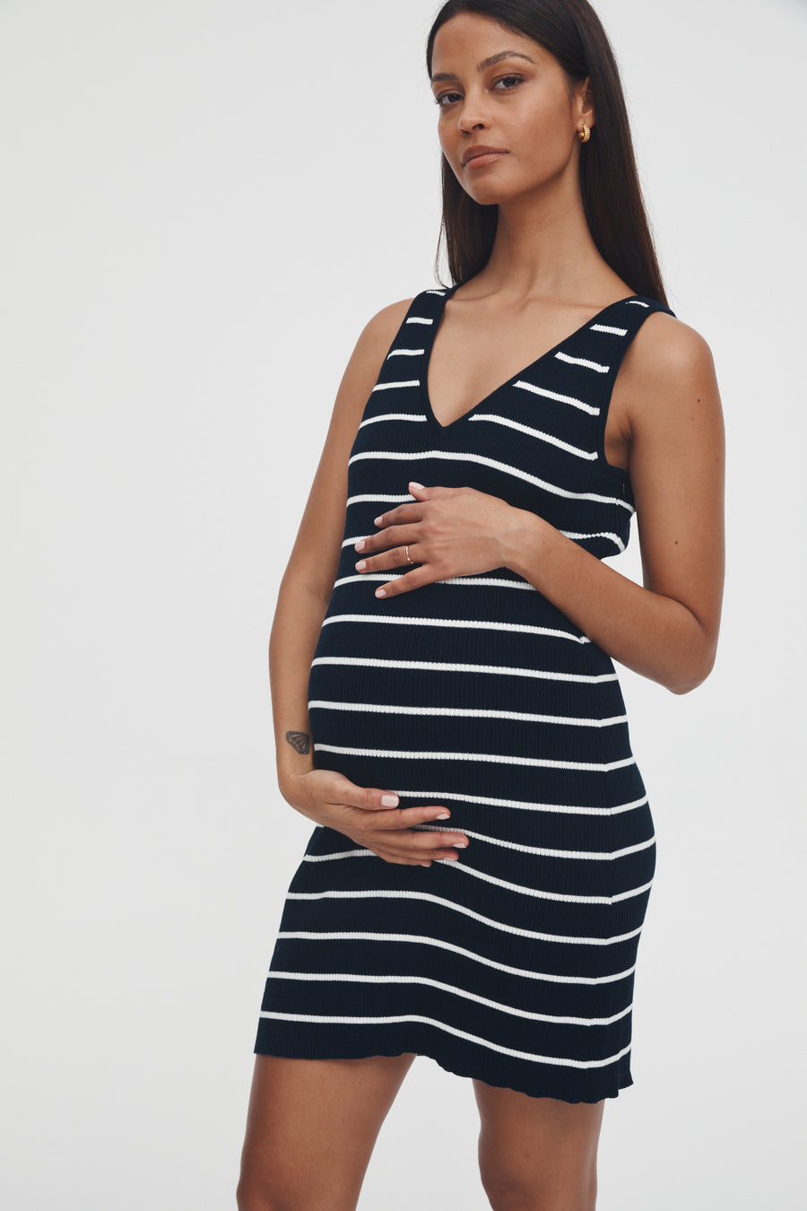 Summer Maternity Dress (Navy Stripe) 3