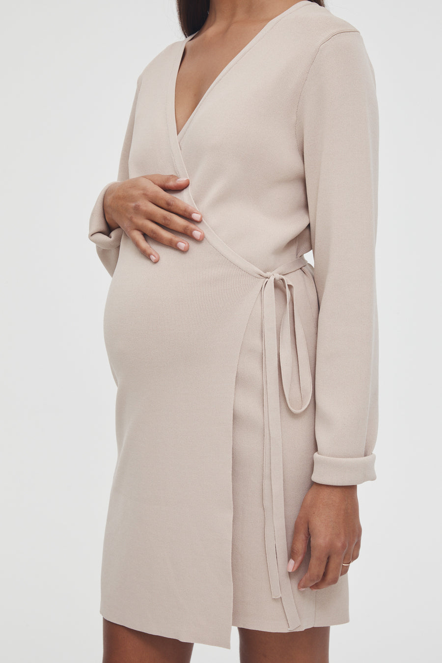Luxury Maternity Wrap Dress (Oat) 6