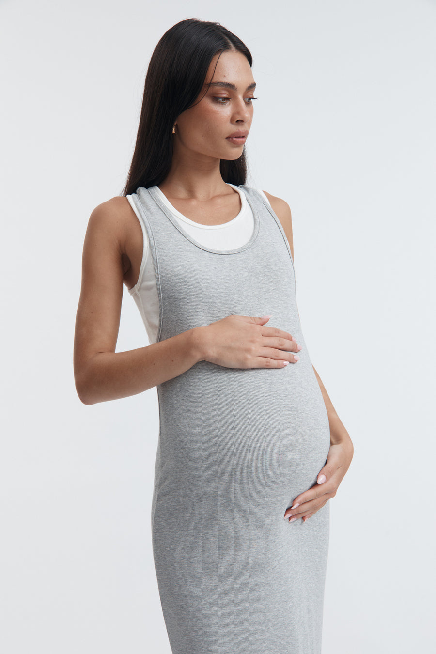 Double Layer Maternity Tank Dress (Grey/White) 2