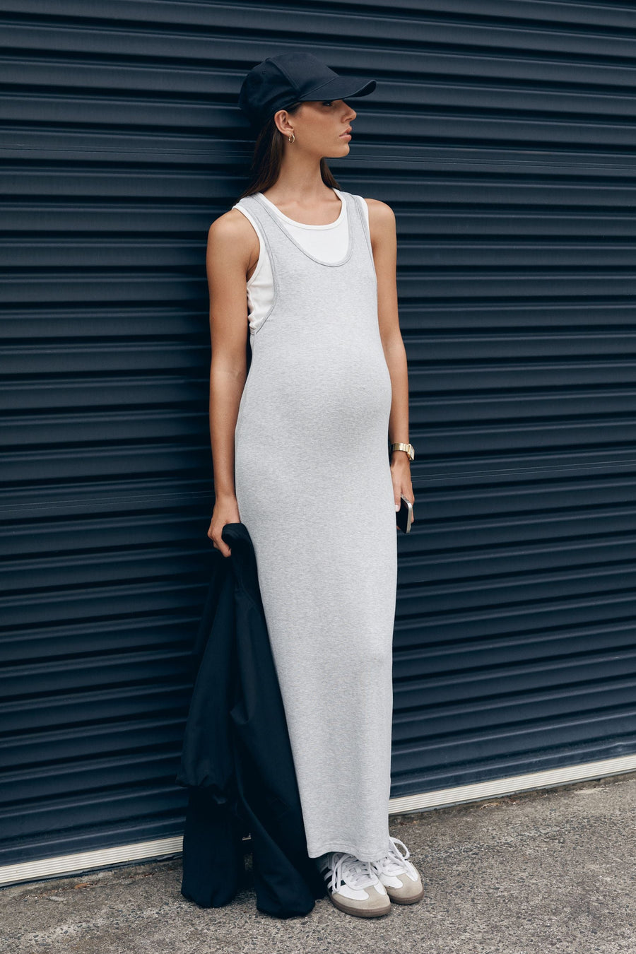 Double Layer Maternity Tank Dress (Grey/White) 3
