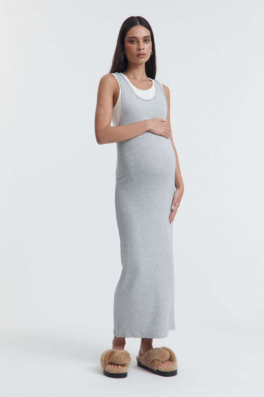 Double Layer Maternity Tank Dress (Grey/White) 6
