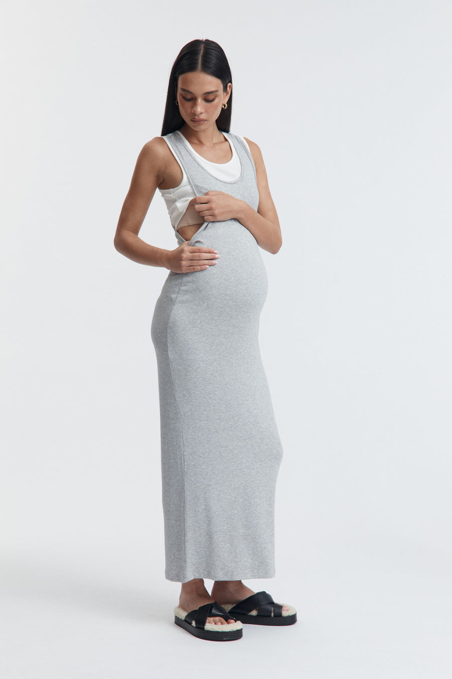 Double Layer Maternity Tank Dress (Grey/White) 9