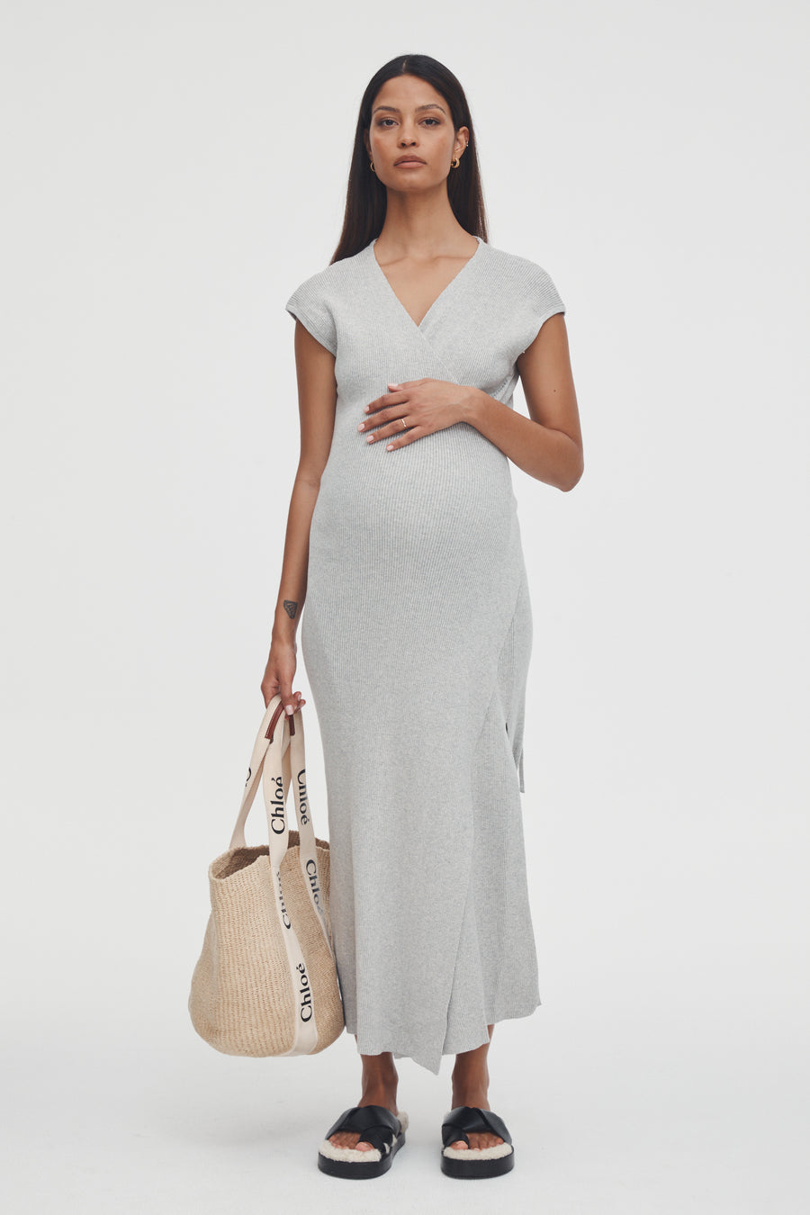 Maternity Wrap Dress (Grey Marle) 4