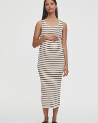Stretchy Rib Knit Maternity Dress (Stripe) 4