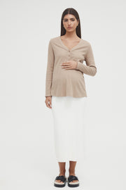 Maternity Ribbed Henley Long Sleeve Top (Mocha) 2