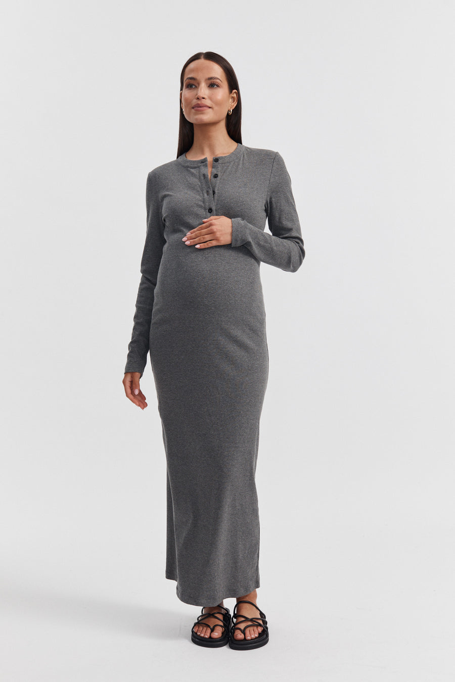 Ribbed Maternity Maxi Dress (Charcoal) 5