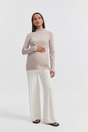 Ribbed Maternity Mock Neck Top (Stone) 3