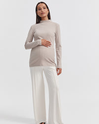 Ribbed Maternity Mock Neck Top (Stone) 3