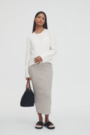 Maternity Ribbed Split Skirt (Taupe Marle) 6