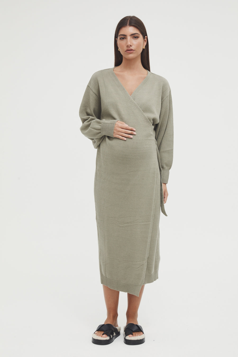 Maternity Wrap Dress (Olive) 3