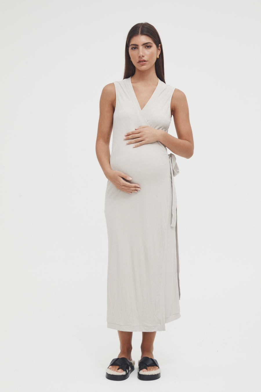 Maternity Wrap Dress (Stone) 3