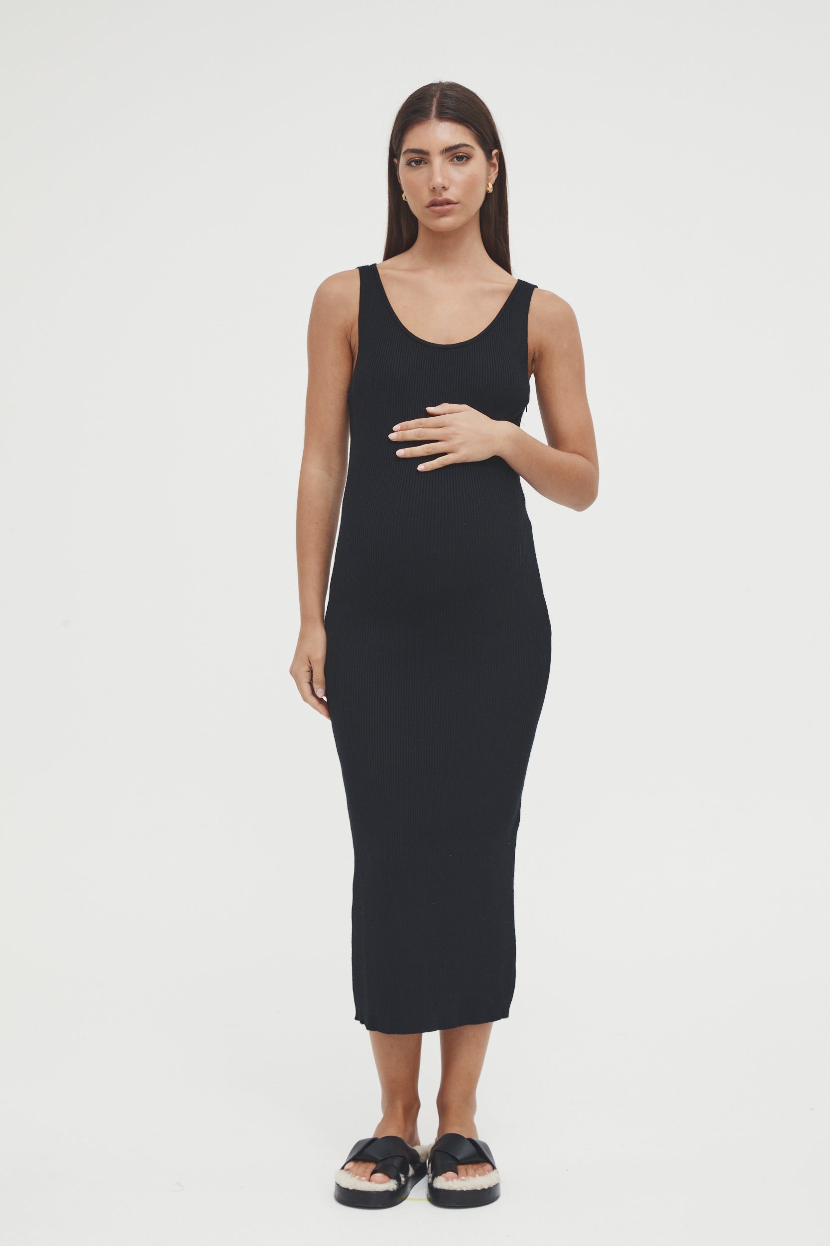 Stretchy Rib Knit Maternity Dress (Black) 1