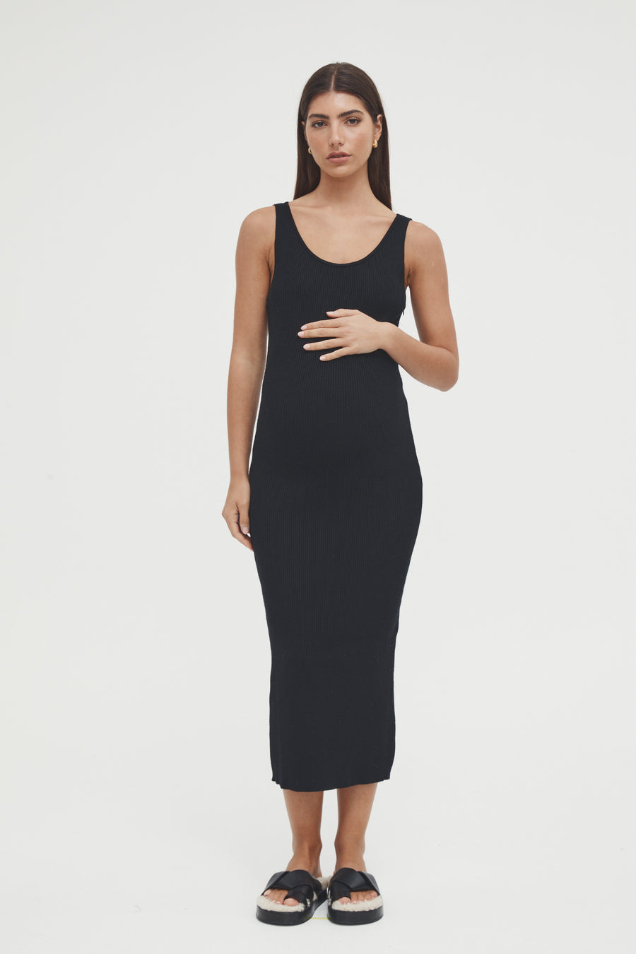 Stretchy Rib Knit Maternity Dress (Black) 1