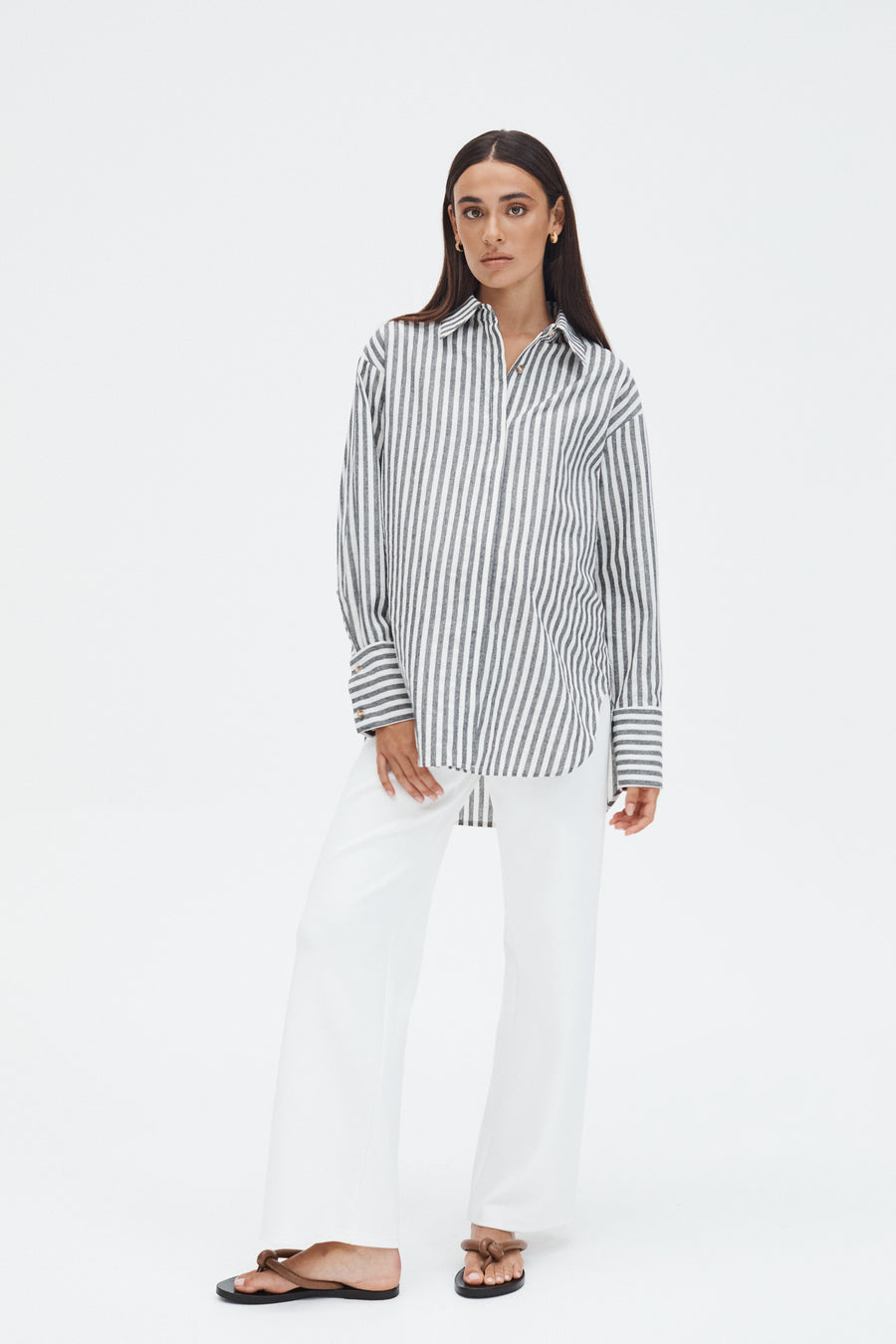 Maternity Linen Shirt (Stripe) 4