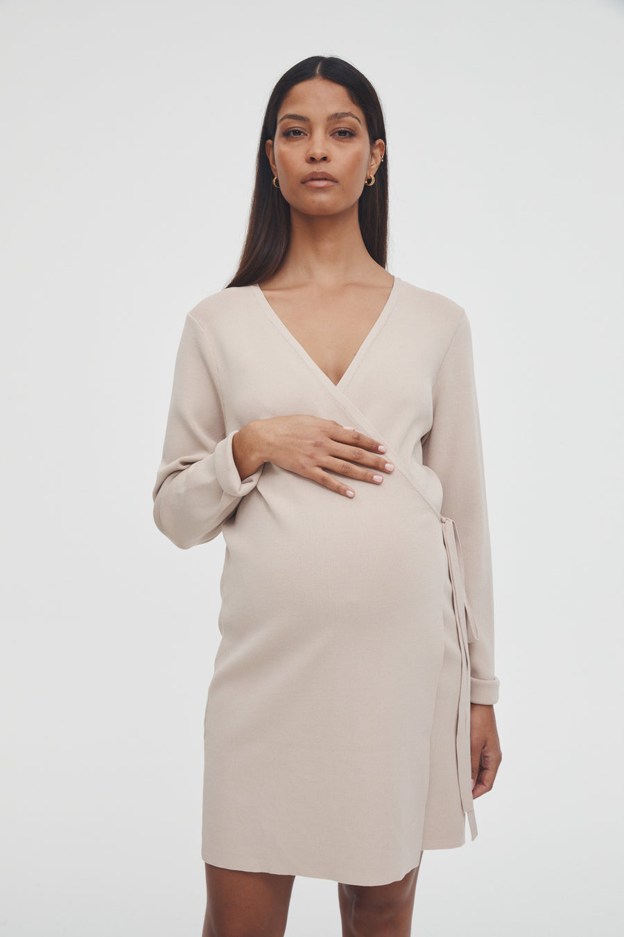 Luxury Maternity Wrap Dress (Oat) 3