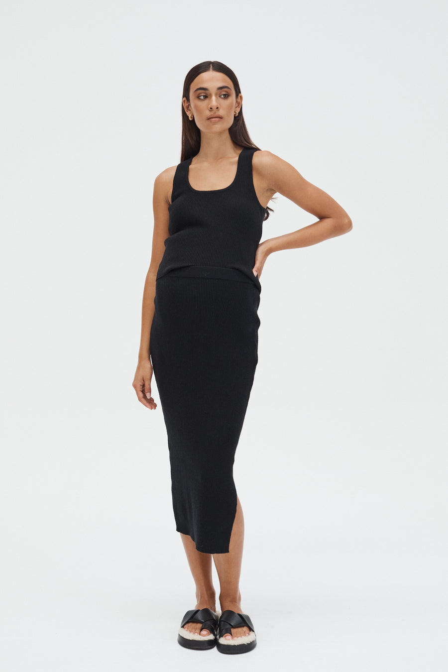 Maternity Ribbed Split Skirt (Black) 4